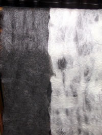 Felted black mohair and 'merino and mohair' runners with black freshwater pearl embroidery detail